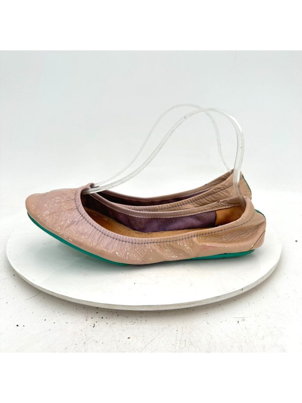 Tieks By Gavrieli Women Size 8 Baby Pink Leather Teal Accents Ballet Flat Shoes